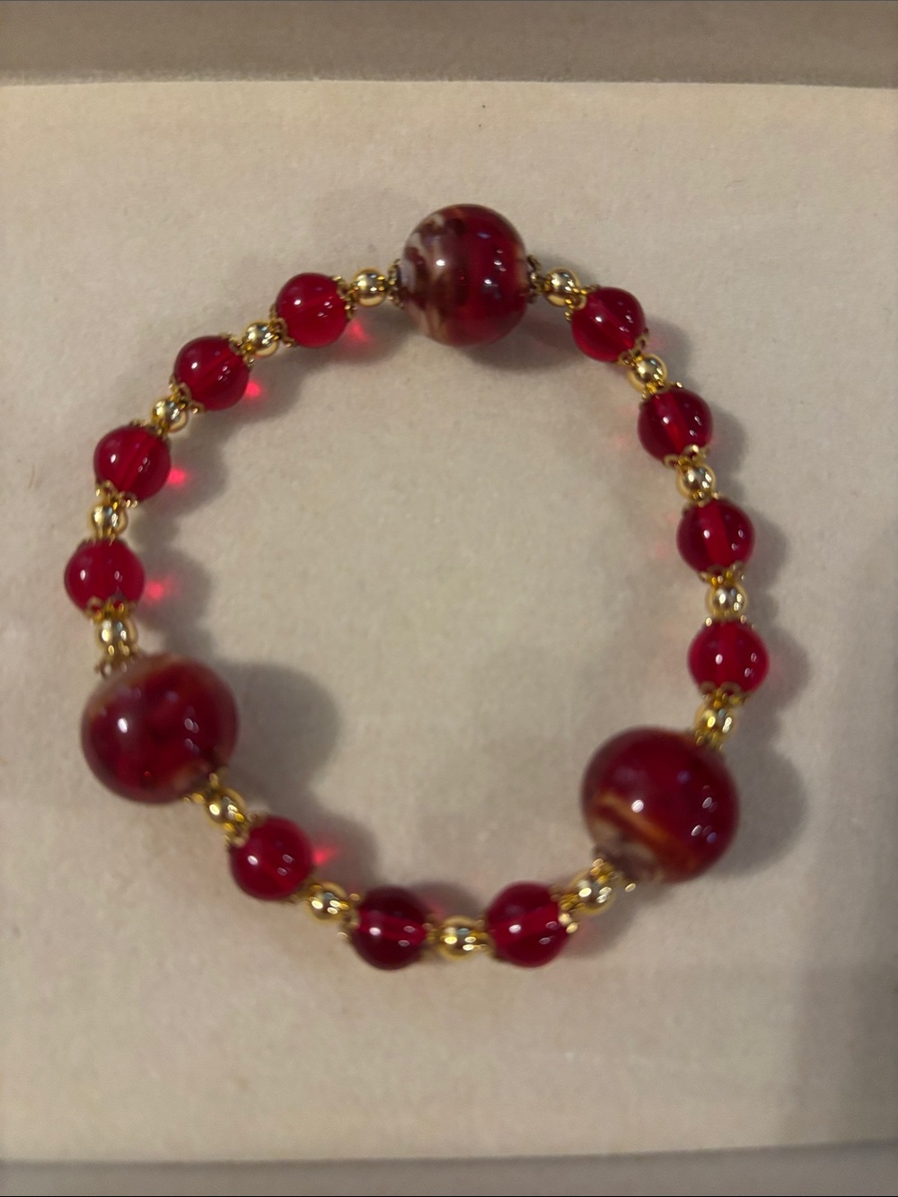 Red & Gold Beaded Stretchy Bracelet